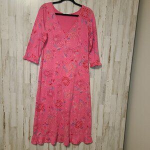 Fresh Produce size L Floral Midi Dress 3/4 sleeve Stretch Knit Flare